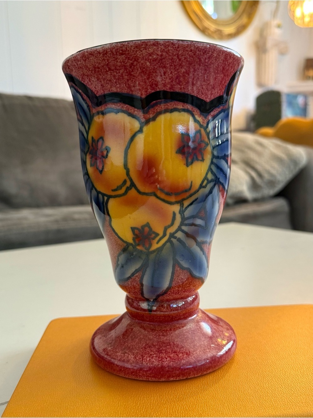 Art Deco 1920’s 30’s England Ceramic Pottery Decor Trumpet Vase Hand Painted